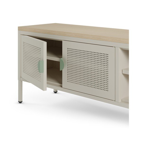 Krēmkrāsas/dabīga toņa metāla TV galdiņš 160x50x35 cm Sayla – Marckeric-image-3