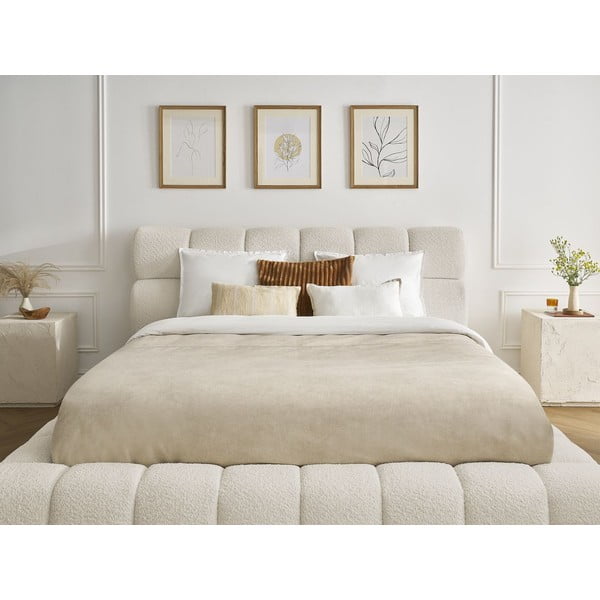 Bēša polsterēta divvietīga gulta ar veļas kasti un redelēm 160x200 cm Mont Blanc – Bobochic Paris-image-1