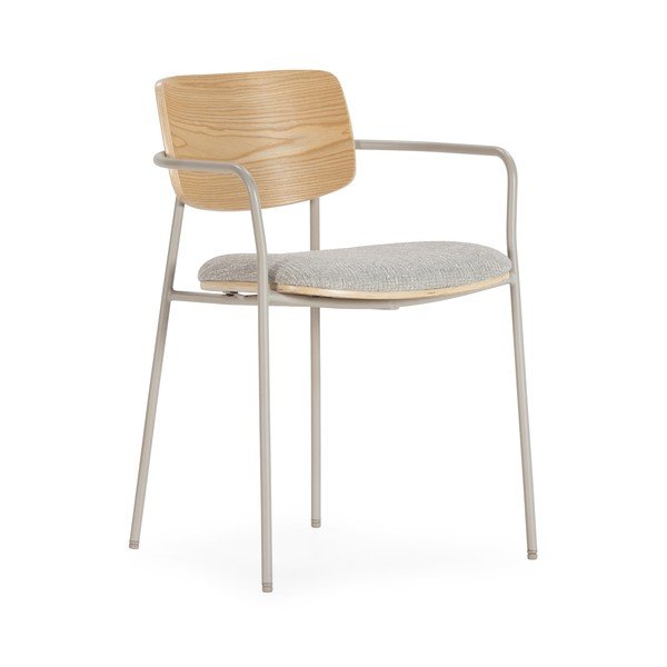 Gaiši pelēki/dabīga toņa polsterēti ēdamistabas krēsli ar roku balstiem Nour – MOME