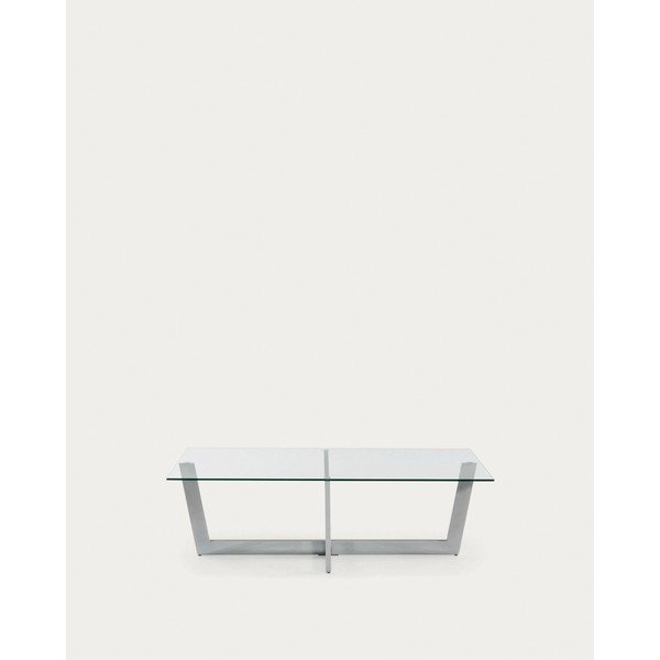 Sudraba krāsas žurnālgaldiņš ar stikla galda virsmu 70x120 cm Plam – Kave Home-image-1