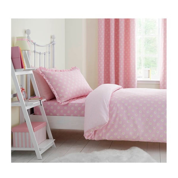 Catherine Lansfield Daisy Dreamer rozā elastīga divvietīgas gultas pārklājs, 90 x 90 cm