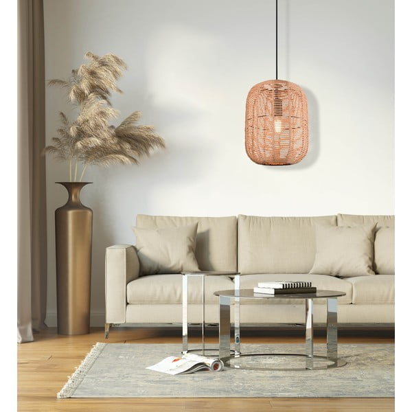 Gaiši brūna piekaramā lampa ar auduma abažūru ø 35 cm Runa – Trio-image-3