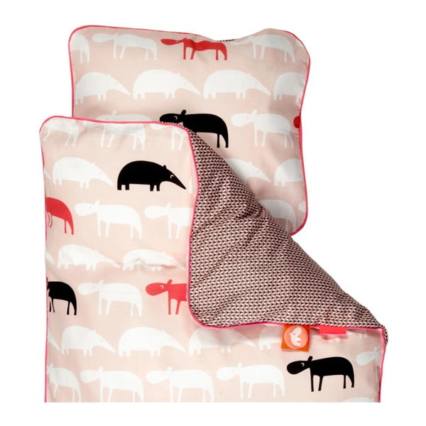 Bērnu rozā gultasveļa Done By Deer Zoopreme, 100 x 130 cm