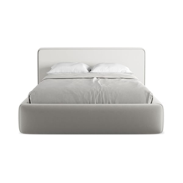 Gaiši pelēka polsterēta divvietīga gulta ar veļas kasti un redelēm 140x200 cm Kiana – Makamii-image-4