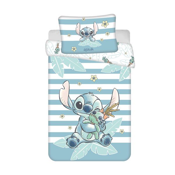 Gaiši zila kokvilnas bērnu gultas veļa bērnu gultiņai 100x135 cm Lilo & Stitch "Tropical Hugs" – Jerry Fabrics