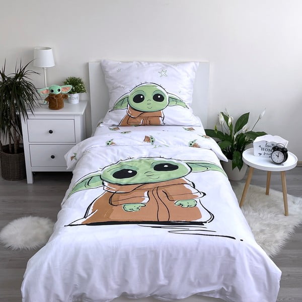 Kokvilnas bērnu gultas veļa vienvietīgai gultai 140x200 cm Star Wars Baby Yoda – Jerry Fabrics-image-1