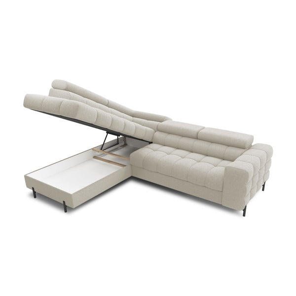 Krēmkrāsas salokāms/ar uzglabāšanas vietu stūra dīvāns no buklē auduma (ar kreiso stūri/L veida) Ferucce – ELTAP-image-4
