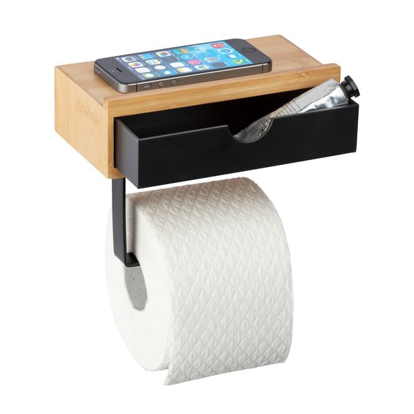Melns tualetes ruļļa turētājs ar bambusa elementu Wenko-image-2