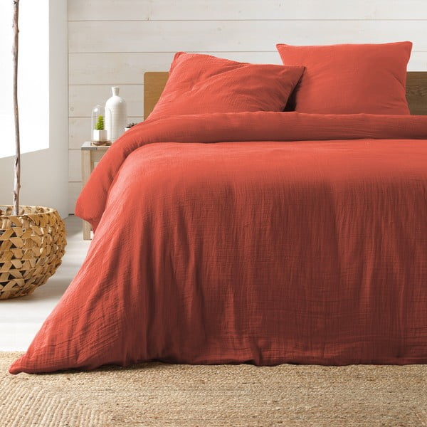 Ķieģeļu sarkana divguļamā muslīna gultas veļa 240x260 cm Angelia – douceur d'intérieur