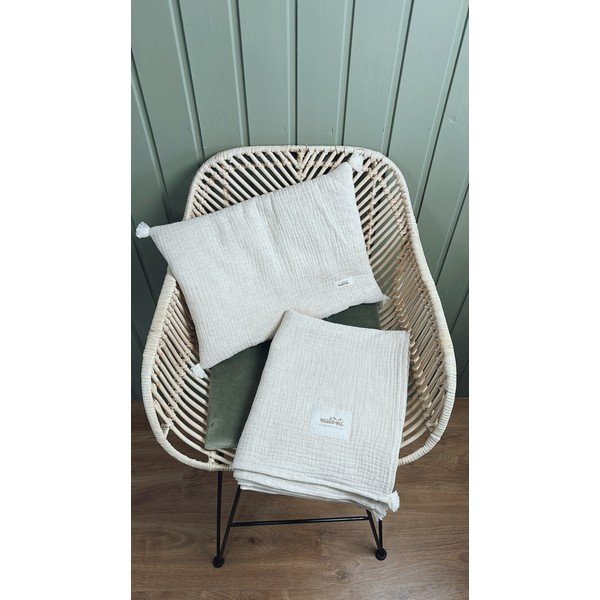 Krēmkrāsas muslīna bērnu segas un spilvena komplekts 100x130 cm Muslin Linen – Malomi Kids-image-4