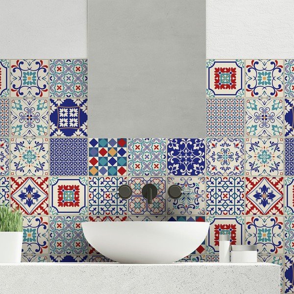 Komplekts no 24 sienas uzlīmes Ambiance Wall Decal Cement Tiles Azulejos Sofiana, 10 x 10 cm-image-1