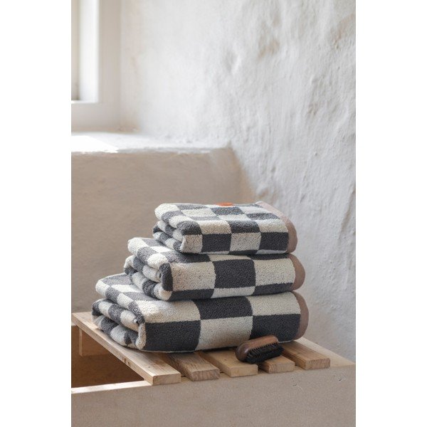 Antracīta pelēki/bēši frotē dvieļi no organiskās kokvilnas (2 gab.) 40x55 cm Retro – Mette Ditmer Denmark-image-1