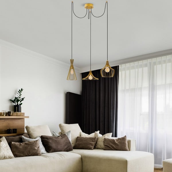 Zelta krāsas piekaramā lampa ar metāla abažūru Mezopotamya – Opviq lights-image-1