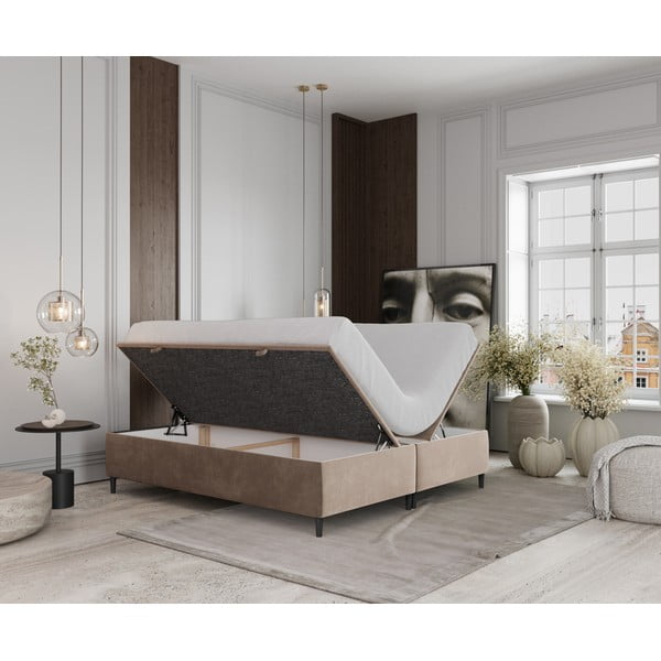 Bēša polsterēta divvietīga gulta ar veļas kasti 140x200 cm Tate – Maison de Rêve-image-2