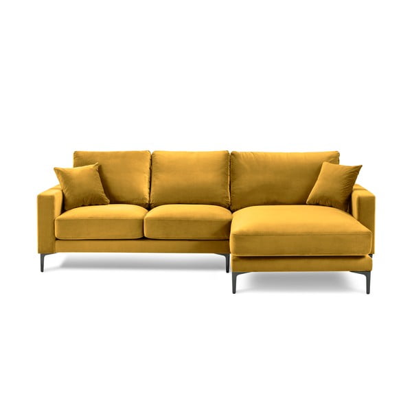 Dzeltens samta stūra dīvāns Kooko Home Harmony, labais stūris