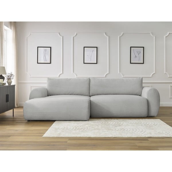 Gaiši pelēks velveta salokāms stūra dīvāns (ar kreiso stūri) Lucien – Bobochic Paris-image-1