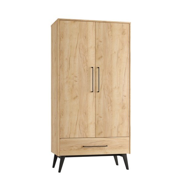 Dabīga toņa bērnu drēbju skapis ar dižskābarža koka imitāciju 100x200 cm Retro – Pinio-image-2