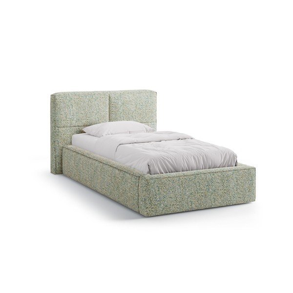 Zaļa polsterēta vienvietīga gulta ar veļas kasti un redelēm 90x200 cm Darren – Micadoni 