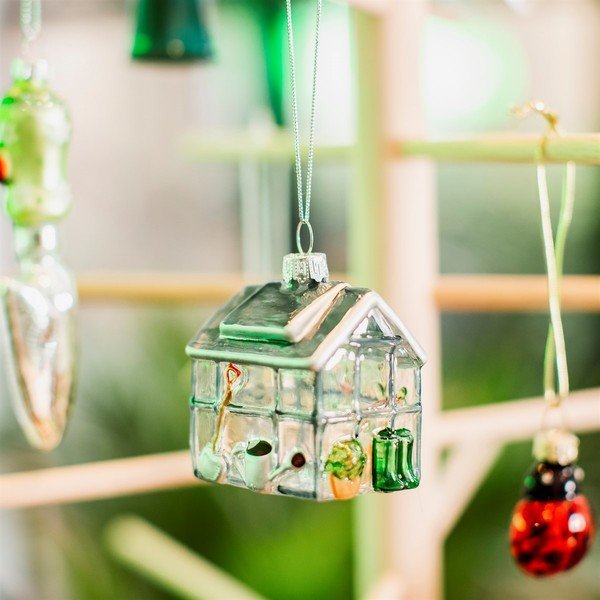 Stikla ar rokām izgatavots Ziemassvētku eglītes rotājums 5 cm Greenhouse – Sass & Belle-image-1