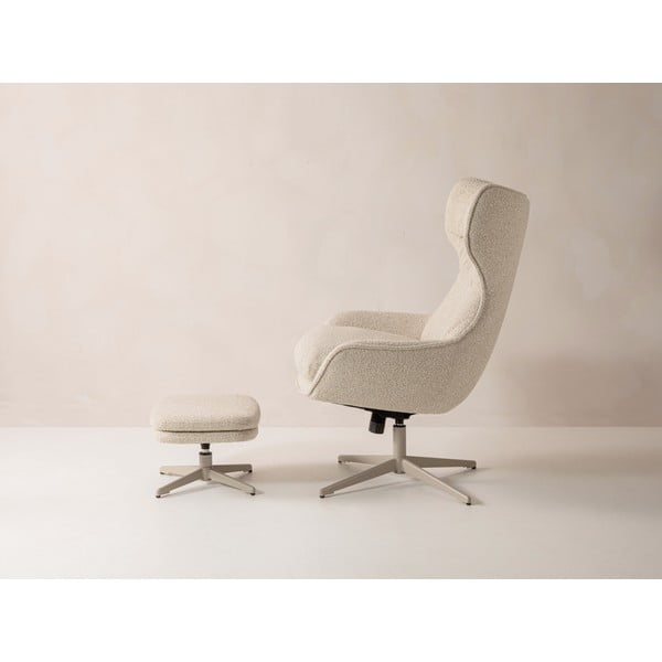 Bēšs grozāms atpūtas krēsls ar kāju balstu no buklē auduma Kenzi – Micadoni -image-4