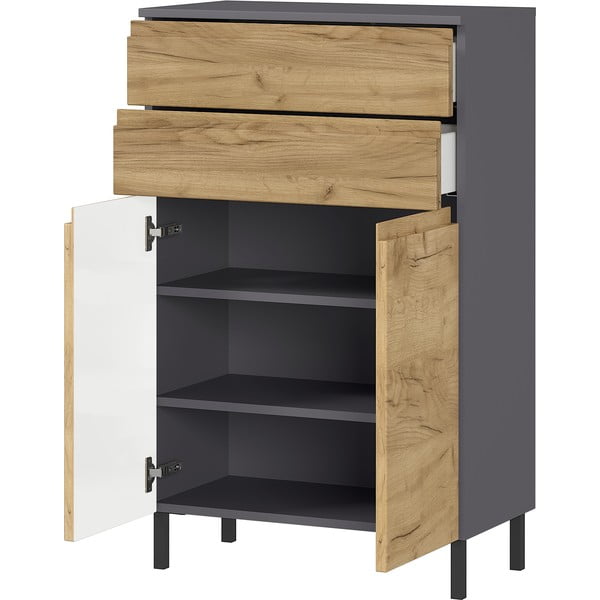 Tumši pelēks vannas istabas skapītis ar ozolkoka imitāciju 60x97 cm Salinas – Germania-image-2