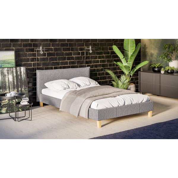 Pelēka mīksta divvietīga gulta ar režģi 140x200 cm Tina – Ropez-image-2