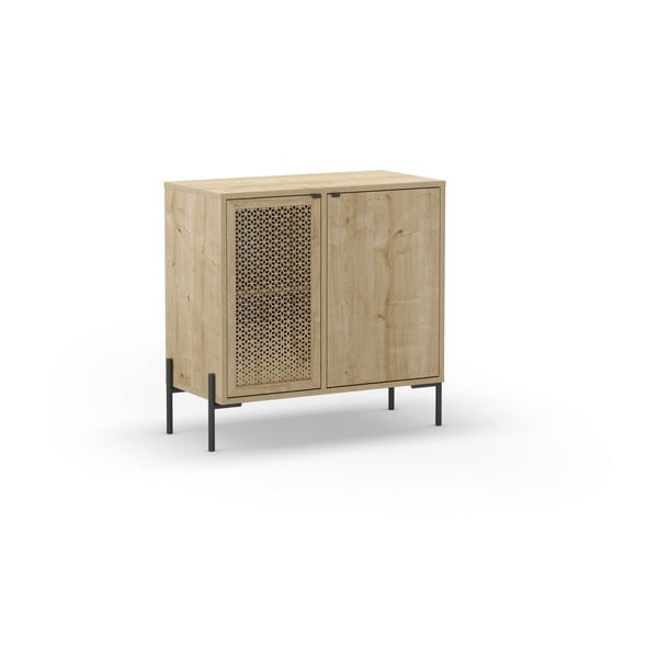 Dabīga toņa zema kumode ar ozolkoka imitāciju 80x80 cm Inca – Marckeric-image-2