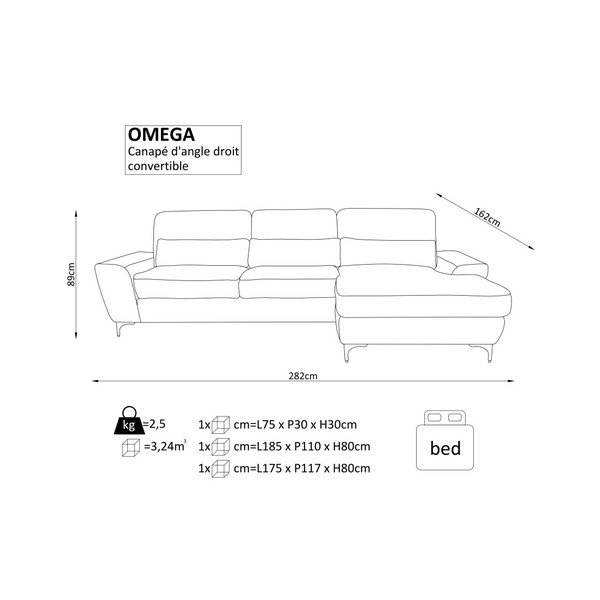 Melna stūra dīvāns-guļamā gulta Windsor & Co. Dīvāni Omega, labais stūris-image-4