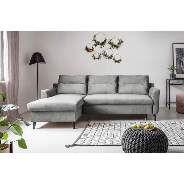 Gaiši pelēks samta izlaižams stūra dīvāns Miuform Stylish Stan, kreisais stūris-image-1