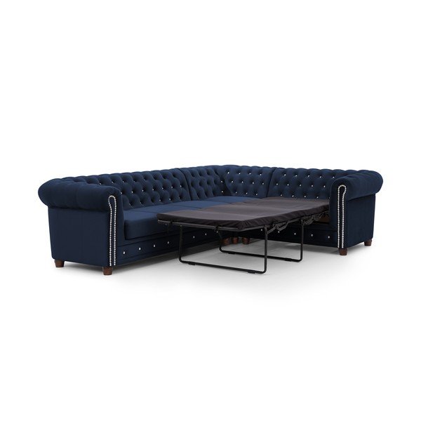 Zils samta salokāms stūra dīvāns (ar labo stūri/L veida) York Blik – Ropez-image-2