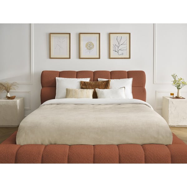 Oranža polsterēta divvietīga gulta ar veļas kasti un redelēm 160x200 cm Mont Blanc – Bobochic Paris-image-1