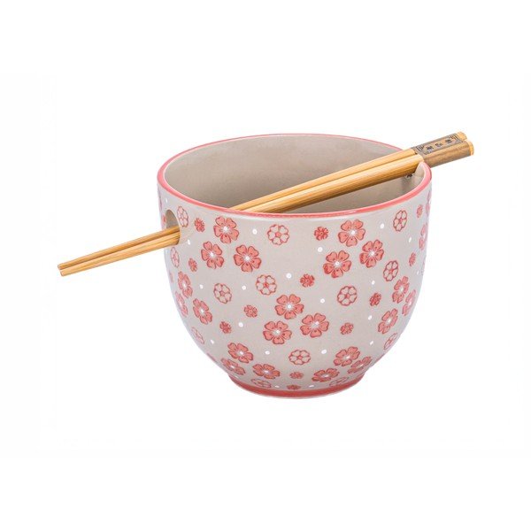 Sarkana/pelēka māla bļodiņa 450 ml Cherry Blossom – Sass & Belle