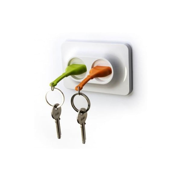QUALY Double Unplug sienas stiprinājums ar atslēgu gredzeniem, zaļi oranžs
