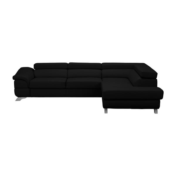 Melns ādas stūra dīvāns ar uzglabāšanas vietu Windsor & Co Sofas Gamma, labais stūris