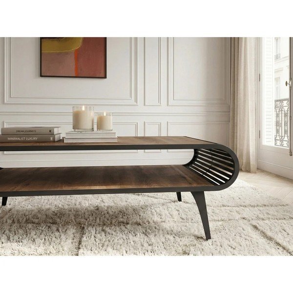 Dabīga toņa žurnālgaldiņš ar ozolkoka imitācijas galda virsmu 60x120 cm Billie – Bobochic Paris-image-3