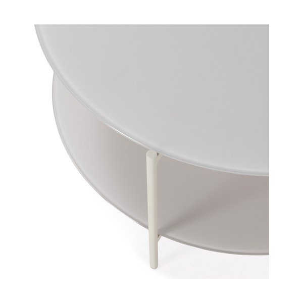 Krēmkrāsas apaļš žurnālgaldiņš ar stikla galda virsmu ø 83 cm Davi – MOME-image-3
