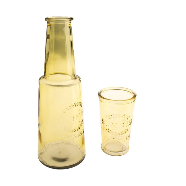 Dzeltena stikla karafe ar glāzi, 800 ml