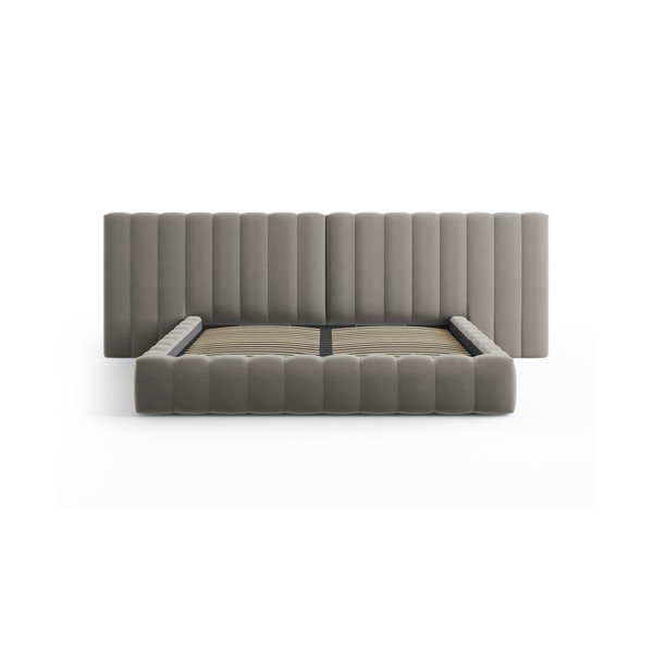 Pelēka polsterēta divvietīga gulta ar veļas kasti un režģi 200x200 cm Gina – Milo Casa-image-2