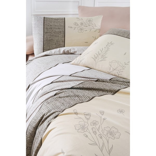 Bēša vienvietīga kokvilnas gultas veļa 140x200 cm Pine – Mijolnir-image-1