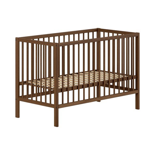 Brūna dižskābarža masīvkoka bērnu gultiņa ar regulējamu augstumu 60x120 cm Dino – Vipack