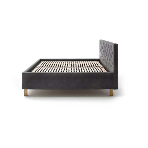 Tumši pelēka polsterēta divvietīga gulta ar veļas kasti ar redelēm 180x200 cm San Remo – Meise Möbel-image-4