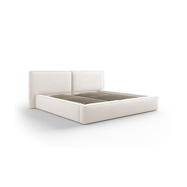 Bēša polsterēta divvietīga gulta ar veļas kasti un režģi 200x200 cm Arendal – Cosmopolitan Design