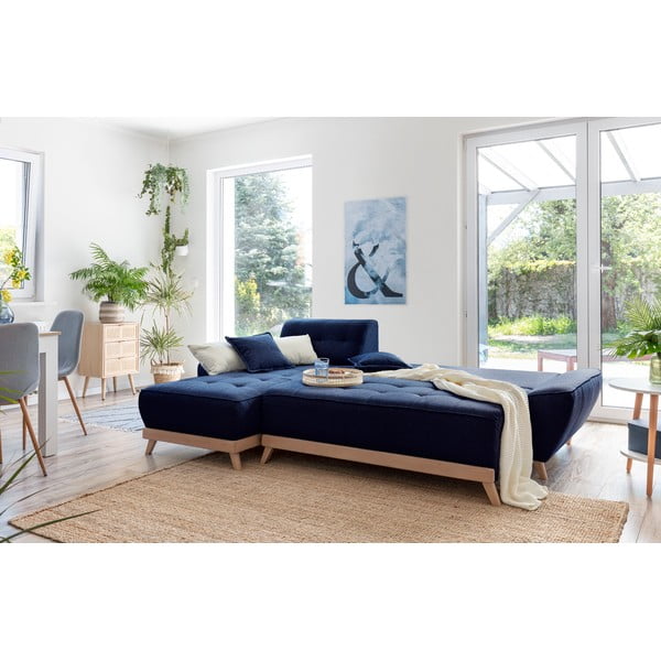 Tumši zils izlaižams stūra dīvāns ar glabāšanas vietu Miuform Dazzling Daisy-image-4