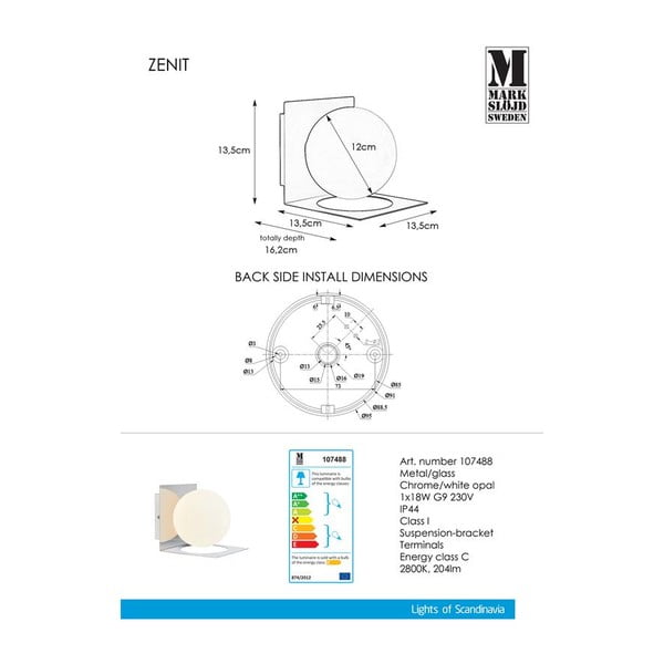 Sienas lampa sudraba krāsā Markslöjd Zenit-image-3