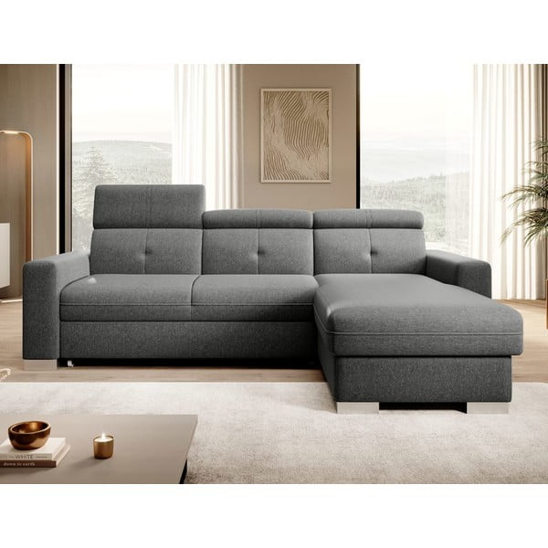 Pelēks salokāms/ar uzglabāšanas vietu stūra dīvāns (ar labo stūri/ar zvilni) Fresia – ELTAP-image-1