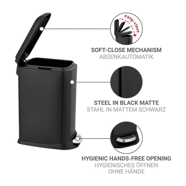Matēti melna tērauda atkritumu tvertne ar pedāli 12 l Design – Wenko-image-4