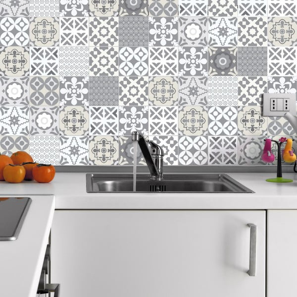 60 sienas uzlīmju komplekts Ambiance Wall Decal Tiles Artistic Shade of Grey, 20 x 20 cm
