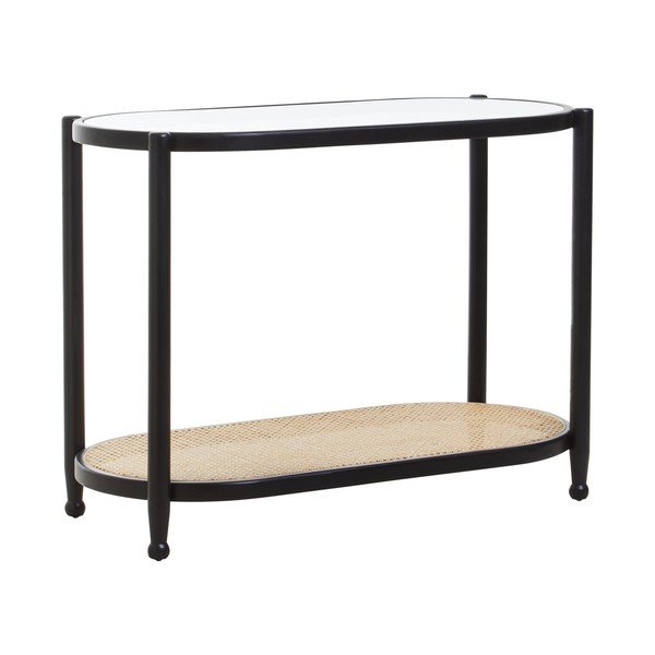 Melns/dabīga toņa konsoles galds ar stikla galda virsmu 49x100 cm Cebu – Premier Housewares