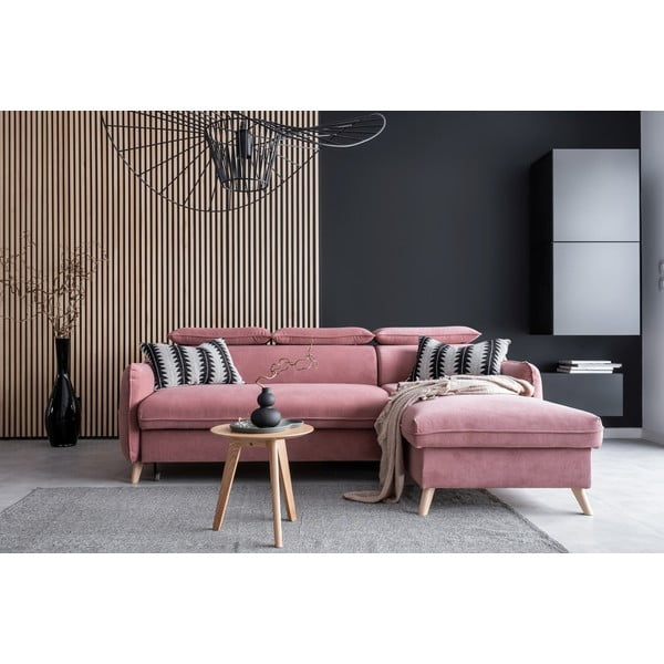Gaiši rozā samta salokāms stūra dīvāns (ar labo stūri) Sweet Harmony – Miuform-image-1