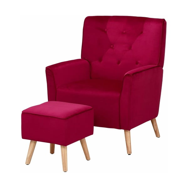Samtaini sarkans krēsls ar kāju paliktni Støraa Jessie